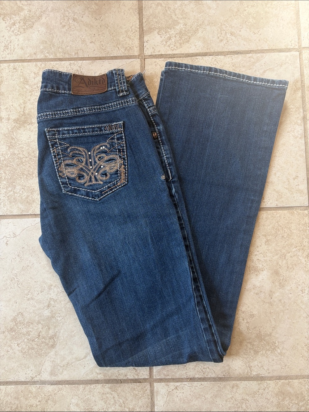 Adiktd Women's Medium Blue Boot-Cut Jeans with Embroidered Pocket